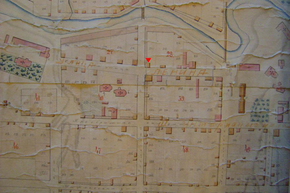 Фрагмент плана 1863 г. с указанием дома на месте захоронения.